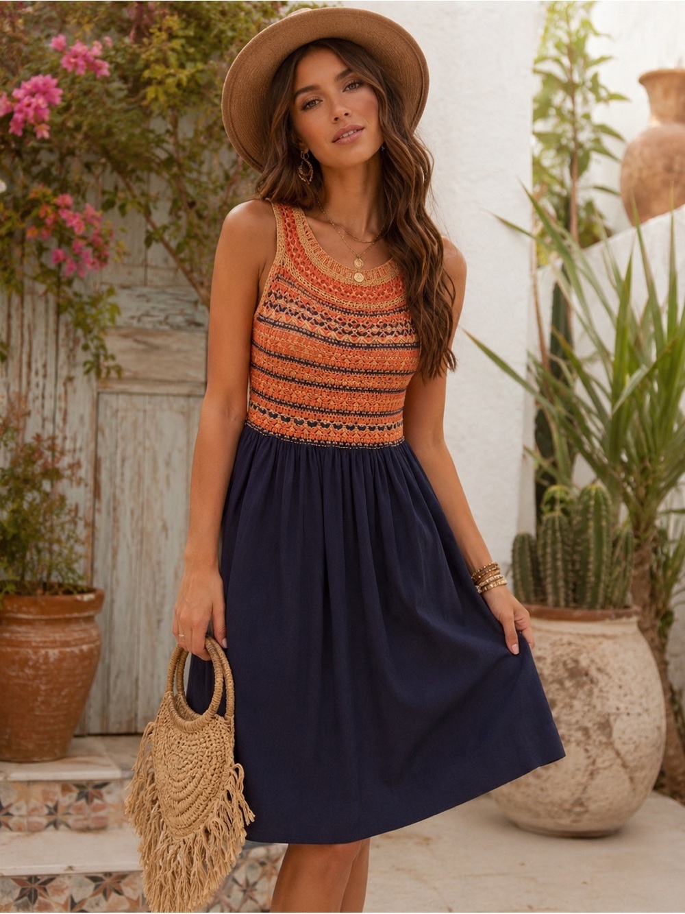 Anthropologie HD in Paris Mixed Media Crochet Bodice Dress Boho Size Large